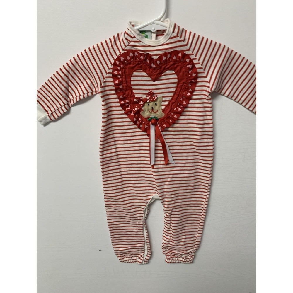 Vintage Tadpole Infant Girls' 12 Months Romper Red White Stripes‎ Heart